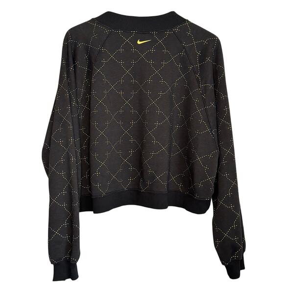 Nike Women’s Large Cropped Sweatshirt Black Gold Diamond Stitch Pullover Crew - Picture 3 of 8